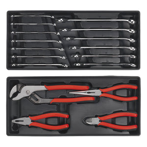 Sealey Topchest & Rollcab Combination 14 Drawer Ball-Bearing Slides - Red/Grey & 1233pc Tool Kit (Premier)