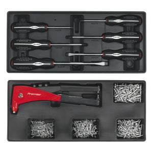 Sealey Topchest & Rollcab Combination 14 Drawer Ball-Bearing Slides - Red/Grey & 1233pc Tool Kit (Premier)