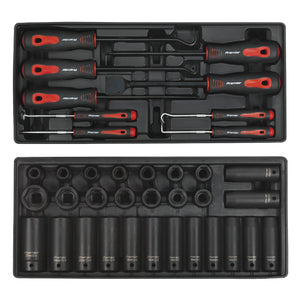 Sealey Topchest & Rollcab Combination 14 Drawer Ball-Bearing Slides - Red/Grey & 1233pc Tool Kit (Premier)