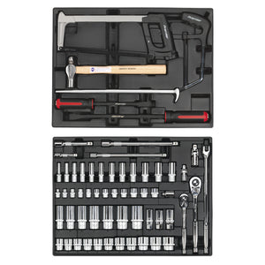 Sealey Topchest & Rollcab Combination 14 Drawer Ball-Bearing Slides - Red/Grey & 1233pc Tool Kit (Premier)