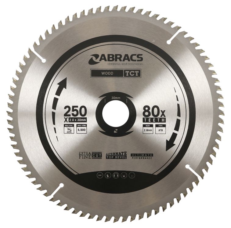 Abracs TCT Blade 250mm x 30mm x 80T - Wood