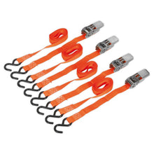 Load image into Gallery viewer, Sealey Ratchet Straps 25mm x 4M Polyester Webbing, S-Hooks 500kg Breaking Strength - 2 Pairs
