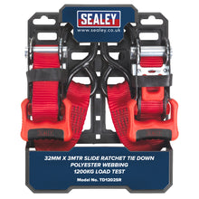 Load image into Gallery viewer, Sealey Slide Ratchet Strap 32mm x 3M Polyester Webbing, S-Hooks 1200kg Breaking Strength
