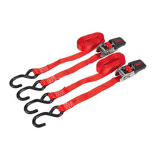 Load image into Gallery viewer, Sealey Ratchet Straps 25mm x 4M Polyester Webbing, S-Hooks 800kg Breaking Strength - Pair
