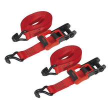 Load image into Gallery viewer, Sealey Ratchet Straps 32mm x 4.9M Polyester Webbing, J-Hooks 1200kg Breaking Strength - 2 Pairs
