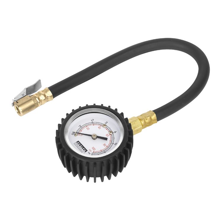 Sealey Tyre Pressure Gauge, Clip-On Chuck 0-7bar(0-100psi)