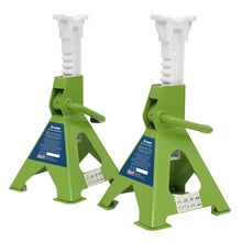 Load image into Gallery viewer, Sealey Axle Stands (Pair) 3 Tonne Capacity per Stand Ratchet Type - Hi-Vis Green
