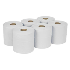 Sealey Paper Roll White 2-Ply Embossed 150M - Pack of 6