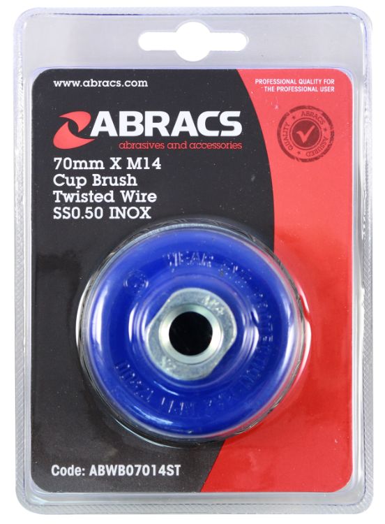 Abracs Wire Brush Twist Knot Cup 70mm x M14 S/S