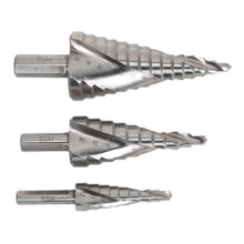 Load image into Gallery viewer, Sealey HSS 4341 Step Drill Bit Set 3pc Spiral Flute
