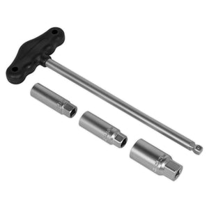 Sealey T-Bar & Rubber Insert Spark Plug Socket Set 4pc 3/8" Sq Drive