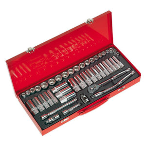 Sealey Topchest & Rollcab Combination 10 Drawer Ball-Bearing Slides - Red & 148pc Tool Kit