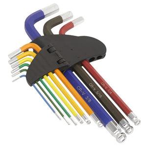 Sealey Ball-End Hex Key Set 9pc Long Colour-Coded - Imperial (Premier)
