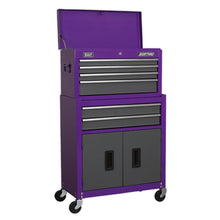 Load image into Gallery viewer, Sealey Topchest &amp; Rollcab Combination 6 Drawer Ball-Bearing Slides - Purple/Grey &amp; 170pc Tool Kit
