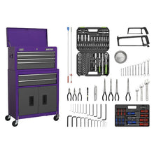 Load image into Gallery viewer, Sealey Topchest &amp; Rollcab Combination 6 Drawer Ball-Bearing Slides - Purple/Grey &amp; 170pc Tool Kit
