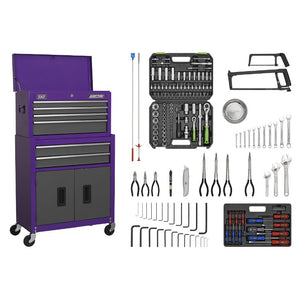 Sealey Topchest & Rollcab Combination 6 Drawer Ball-Bearing Slides - Purple/Grey & 170pc Tool Kit
