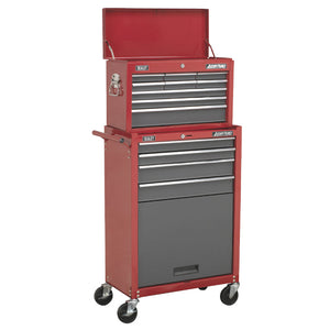 Sealey Topchest & Rollcab Combination 13 Drawer Ball-Bearing Slides - Red/Grey