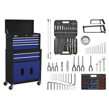 Load image into Gallery viewer, Sealey Topchest &amp; Rollcab Combination 6 Drawer Ball-Bearing Slides - Black/Blue &amp; 170pc Tool Kit
