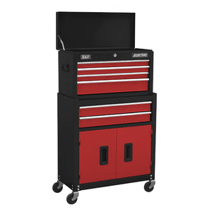 Sealey Topchest & Rollcab Combination 6 Drawer Ball-Bearing Slides - Black/Red & 170pc Tool Kit