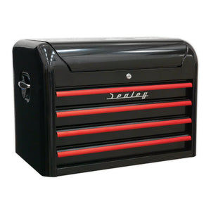 Sealey Topchest 4 Drawer Retro Style - Black, Red Anodised Drawer Pulls