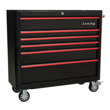 Load image into Gallery viewer, Sealey Rollcab 6 Drawer Wide Retro Style - Black, Red Anodised Drawer Pulls
