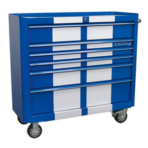 Sealey Retro Style Wide Topchest & Rollcab Combination 10 Drawer Blue/White Stripes