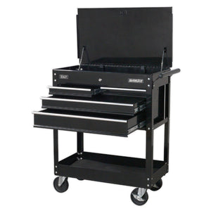 Sealey Heavy-Duty Mobile Tool & Parts Trolley - 4 Drawers & Lockable Top - Black