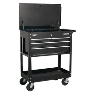 Sealey Heavy-Duty Mobile Tool & Parts Trolley - 4 Drawers & Lockable Top - Black