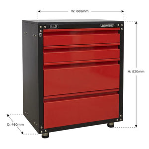 Sealey Modular 4 Drawer Cabinet, Worktop 665mm