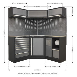 Sealey Superline PRO 1.6M Corner Storage System - Stainless Worktop