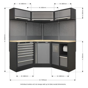 Sealey Superline PRO 1.6M Corner Storage System - Wood Worktop