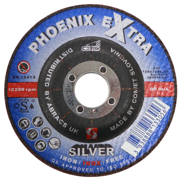 Abracs Phoenix Silver Cutting Disc 125mm x 3mm x 22mm DPC INOX