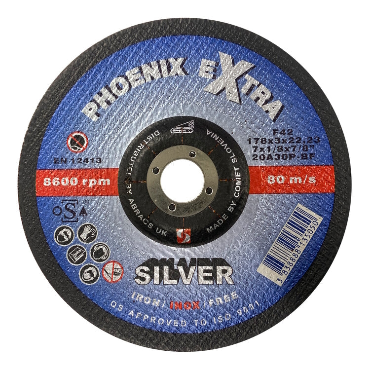 Abracs Phoenix Silver Cutting Disc 178mm x 3mm x 22mmDPC INOX