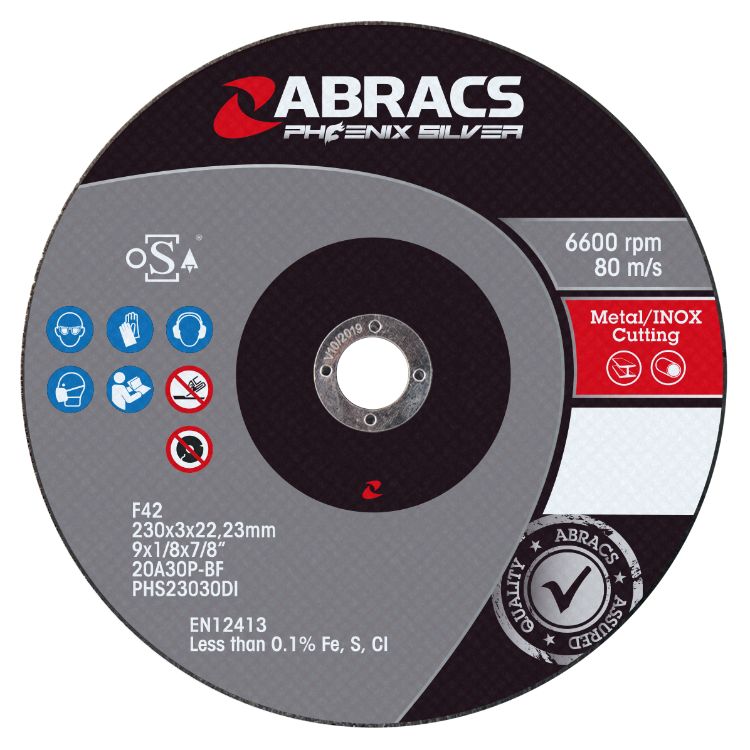 Abracs Phoenix Silver Cutting Disc 230mm x 3mm x 22mm DPC INOX