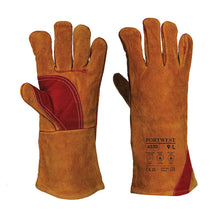 Load image into Gallery viewer, Portwest Reinforced Welding Gauntlet Brown A530
