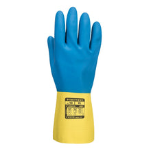 Load image into Gallery viewer, Portwest Double Dipped Latex Gauntlet Yellow/Blue A801
