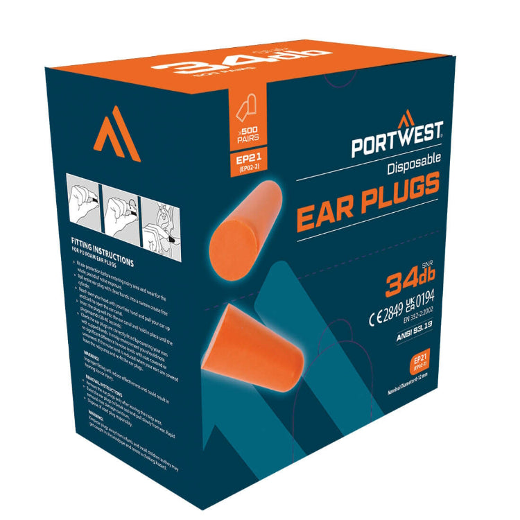 Portwest Ear Plug Dispenser Refill Pack Orange EP21 - 500 pairs