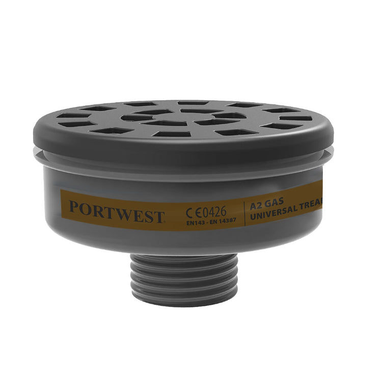 Portwest A2 Gas Filter Universal Thread Black P906 - Pack of 6