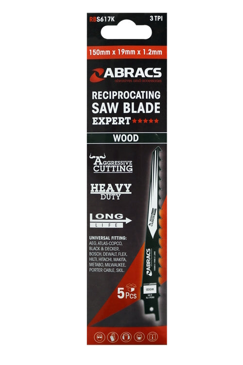 Abracs Wood Reciprocating Saw Blade 150mm x 19mm x 1.2mm