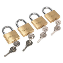 Load image into Gallery viewer, Sealey Brass Body Padlock 40mm - Brass Cylinder (Keyed Alike) - Pack of 4
