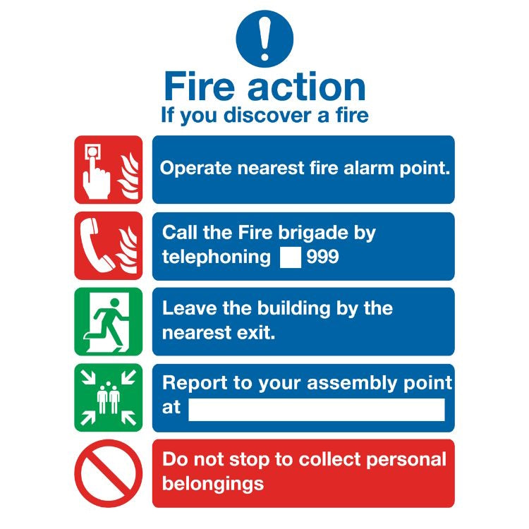 Sealey Safe Conditions Safety Sign - Fire Action Without Lift