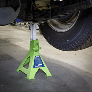 Sealey Axle Stands (Pair) 3 Tonne Capacity per Stand Ratchet Type - Hi-Vis Green