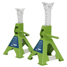 Load image into Gallery viewer, Sealey Axle Stands (Pair) 3 Tonne Capacity per Stand Ratchet Type - Hi-Vis Green
